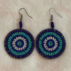 Bohemian Beaded Circle Earrings in Blue and Green